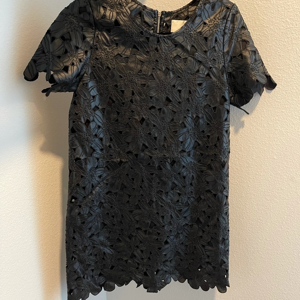 JOA cutout floral leather dress
